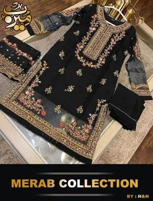 3 Pcs Women's Stitched Organza Hand Work Suit