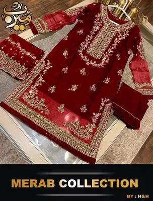 3 Pcs Women's Stitched Organza Hand Work Suit