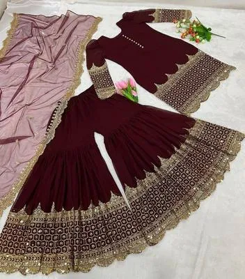 3 Pcs Women's Stitched Shamoz Silk Embroidered Suit