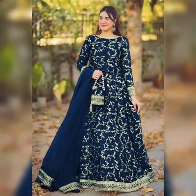 3 Pcs Women's Stitched Shamoz Silk Embroidered Lehenga Choli