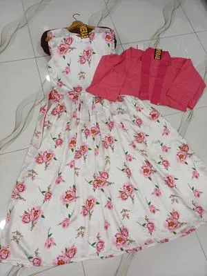 Pink Floral Silk Maxi Suit with Jacket thumbnail 2