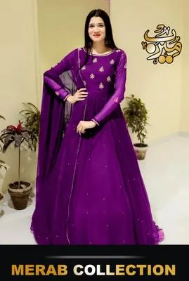 3 Pcs Women's Stitched Chiffon Embroidered Maxi Suit