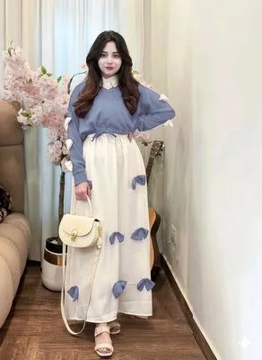 2 Pcs Women's Stitched Georgette Calligraphy Maxi and Jacket