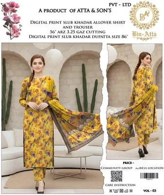 3 Pcs Women's Unstitched Printed Suit