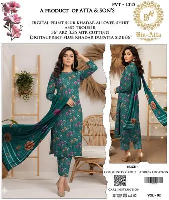 3 Pcs Women's Unstitched Printed Suit