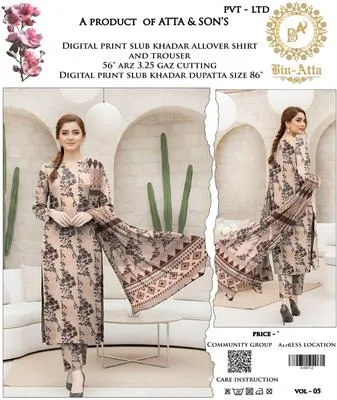 3 Pcs Women's Unstitched Printed Suit