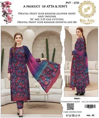 3 Pcs Women's Unstitched Printed Suit