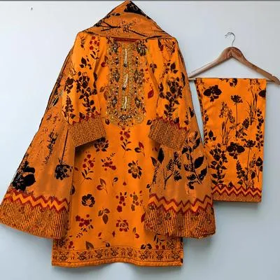Mustard Digital Print 3Pcs Lawn Suit with Embroidery