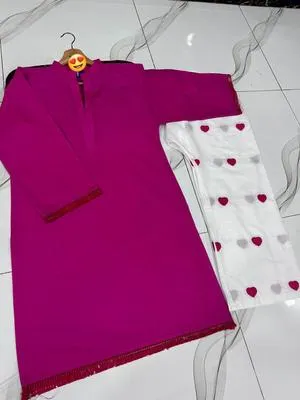 2 Pcs Women's Stitched Cotton Embroidered Shirt And Trouser thumbnail 2