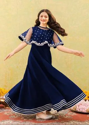 2 Pcs Girl's Shamoz Silk Embroidered Stitched Suit