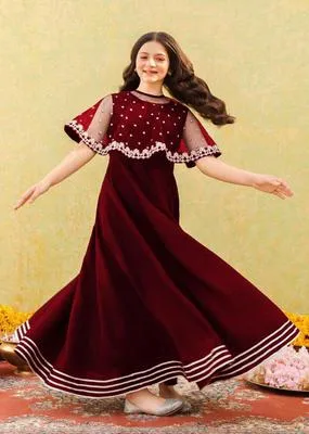 2 Pcs Girl's Shamoz Silk Embroidered Stitched Suit