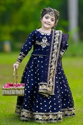 3 Pcs Girl's Shamoz Silk Embroidered Shirt And Skirt Set