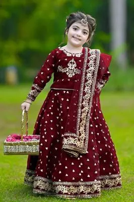 3 Pcs Girl's Shamoz Silk Embroidered Shirt And Skirt Set