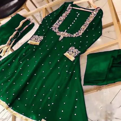 3 Pcs Women's Stitched Chiffon Embroidered Maxi And Trouser