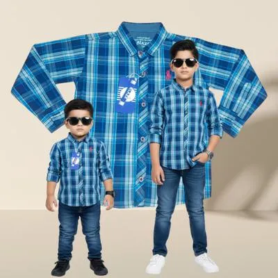 Boys Stitched Check Plaid Button Dress Shirt Full Sleeve Casual wear