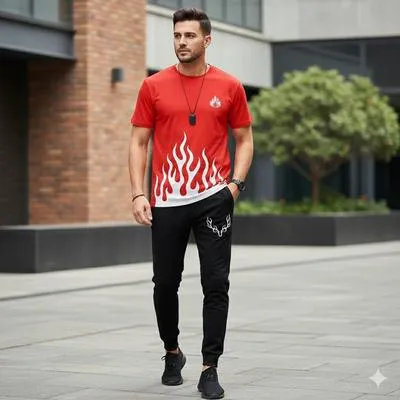 2 Pcs Men's Polyester Printed Track Suit