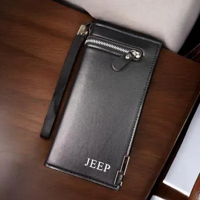 Men's Leather Wallet Jeep Zipper