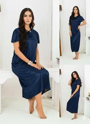 1 Pc Women's Stitched Silk Plain Night Suit / Nighty For Women 