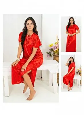 1 Pc Women's Stitched Silk Plain Night Suit / Nighty For Women 
