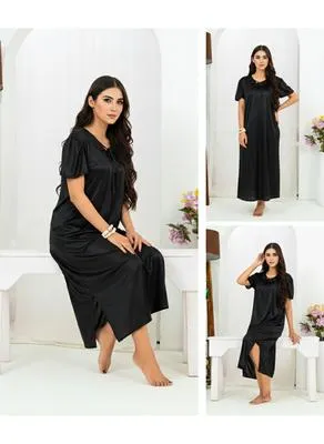 1 Pc Women's Stitched Silk Plain Night Suit / Nighty For Women 