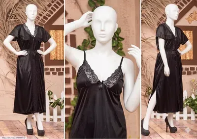 Black Silk Lace Night Suit 3 Pcs Women Fabric thumbnail 3