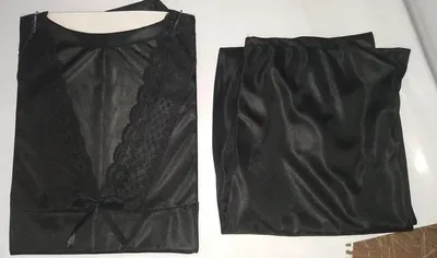 Black Silk Lace Night Suit 3 Pcs Women Fabric thumbnail 2