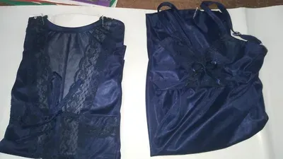Blue Silk Lace Night Suit 3 Pcs Set thumbnail 2