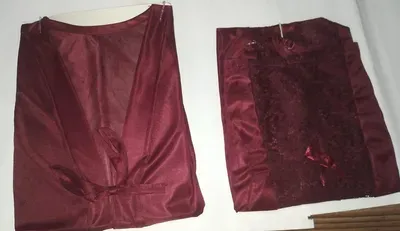 Maroon Silk Lace Night Suit 3 Pcs Women thumbnail 2