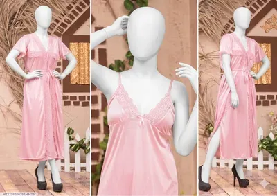 Pink Silk Night Suit 3 Pcs Set for Women thumbnail 3