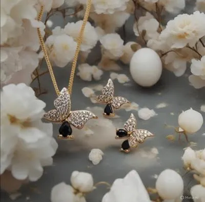 Butterfly Design Gold Plated Zircon Pendant Set