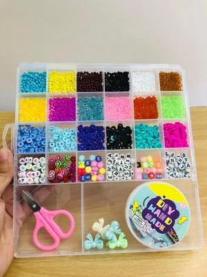DIY Jewellery Beads Set / Clay Beads with Crystal Tag and Scissor 