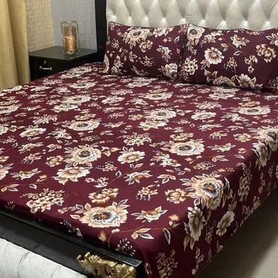 3 Pcs Crystal Cotton Printed Double Bedsheet