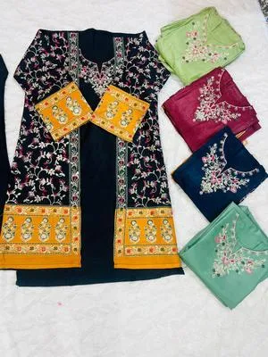 Maroon Embroidered 3 Pcs Women's Cotton Gown Suit Eid 2026 thumbnail 3