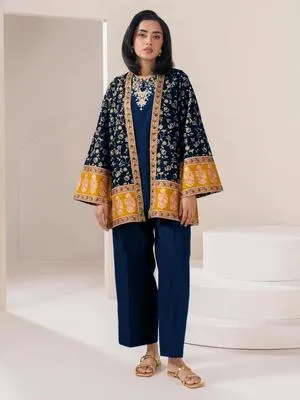 Women Blue Embroidered 3-Piece Cotton Gown Suit Eid 2026