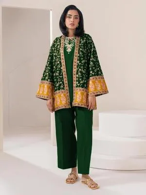 Green Embroidered 3 Pcs Women's Cotton Gown Suit Eid 2026