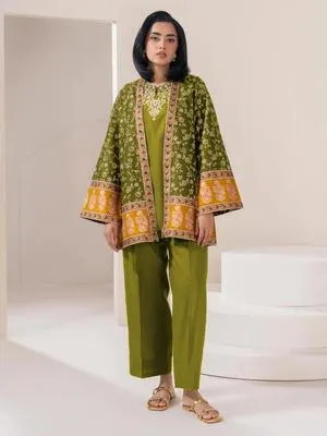Women's 3 Pcs Embroidered Cotton Gown Suit Yellow Eid 2026