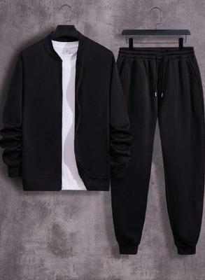 Stylish Men's Zipper Track Suit - 2 Pcs Polyester in Black