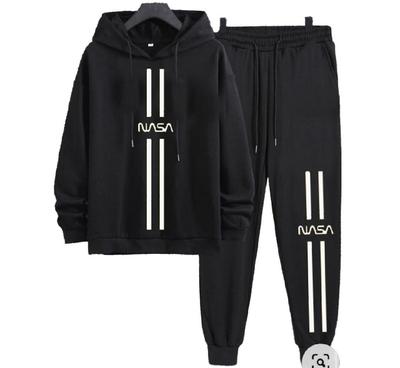 Men's Black Printed Hoodie Track Suit - 2 Pcs Set