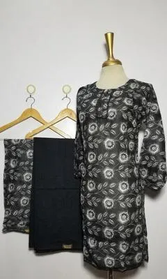 3 Pcs Women's Stitched Lawn Digital Print Suit Black Special thumbnail 3