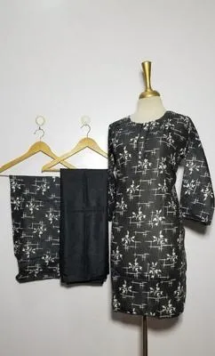 3 Pcs Women's Stitched Lawn Digital Print Suit Black Special thumbnail 3