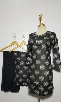 3 Pcs Women's Stitched Lawn Digital Print Suit Black Special thumbnail 3