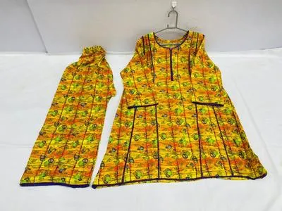 Women's Yellow Printed Anarkali Kurta Set with Pajama thumbnail 2