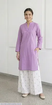 2Pcs Women's Stitched Cotton Lawn Block Printed Shirt And Flapper Viral Heart Printed thumbnail 5
