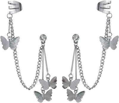 Pair Of Alloy Silver Plated Butterfly Design Ear Clip Earrings