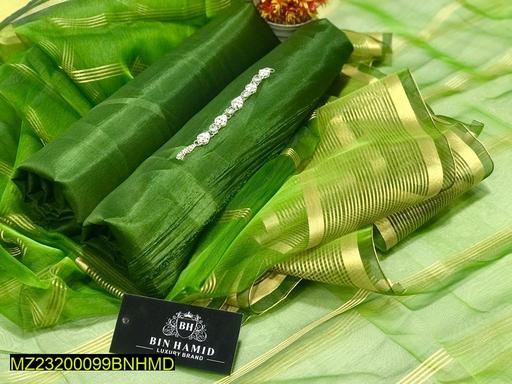 3 Pcs Women's Unstitched Katan Silk Plain Suit