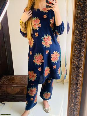 2 Pcs Women's Stitched Linen Printed Shirt And Trouser