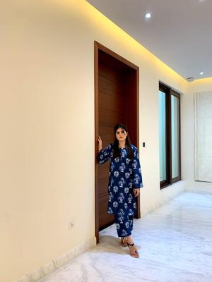 2 Pcs Women's Stitched Linen 3-D Block Printed Shirt And Trouser