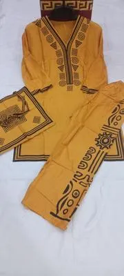 Women Linen Printed Shirt Trouser Set Mustard with Bag thumbnail 2