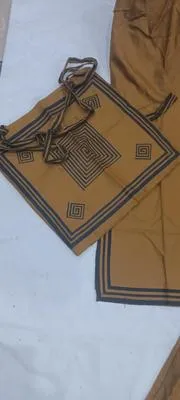 Brown Printed Linen 3Pc Set with Bag thumbnail 3