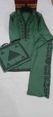 Linen 3-Piece Printed Set Green V-Neck thumbnail 3